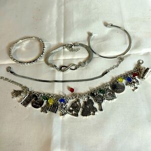 Beauty & The Beast- 9” Disney PLUS 4 Bracelets. Rhinestone, Snake Chain. NWT